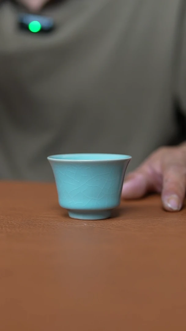 瓷片仿古天青精工马蹄杯微瑕