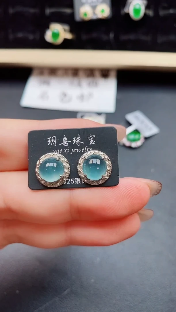翡翠银S925镶嵌耳饰5080