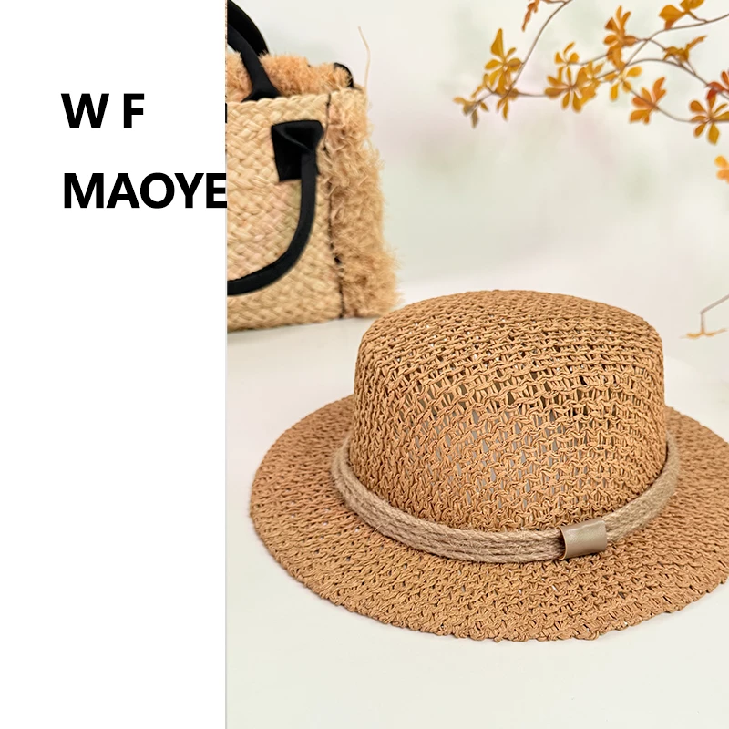 WF法式季草帽百搭女英伦透气草帽休闲风春夏田园风男士平顶帽子