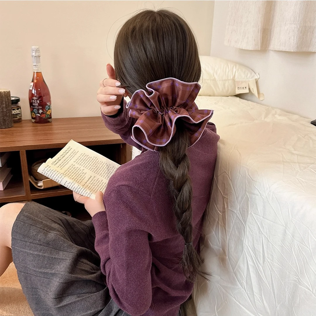 原版定制~露丝同款紫色格子大肠发圈女韩系高级感温柔半扎发头绳