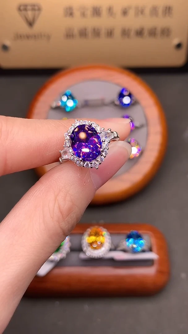 戒指彩色蓝宝石银S925镶嵌......