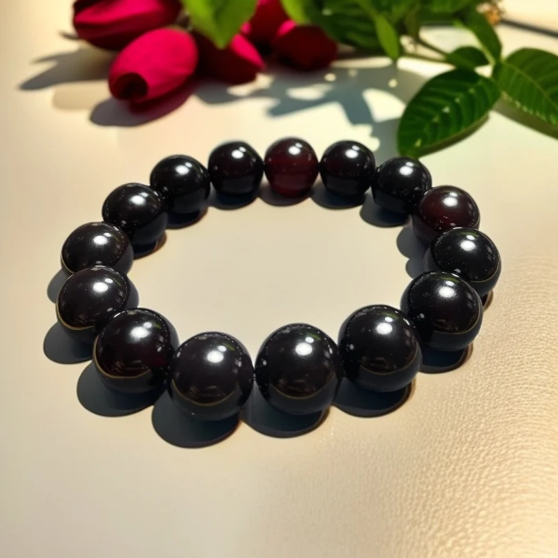 时尚经典男女款黑金血离子14mm玛瑙圆珠手串（多样性发货）