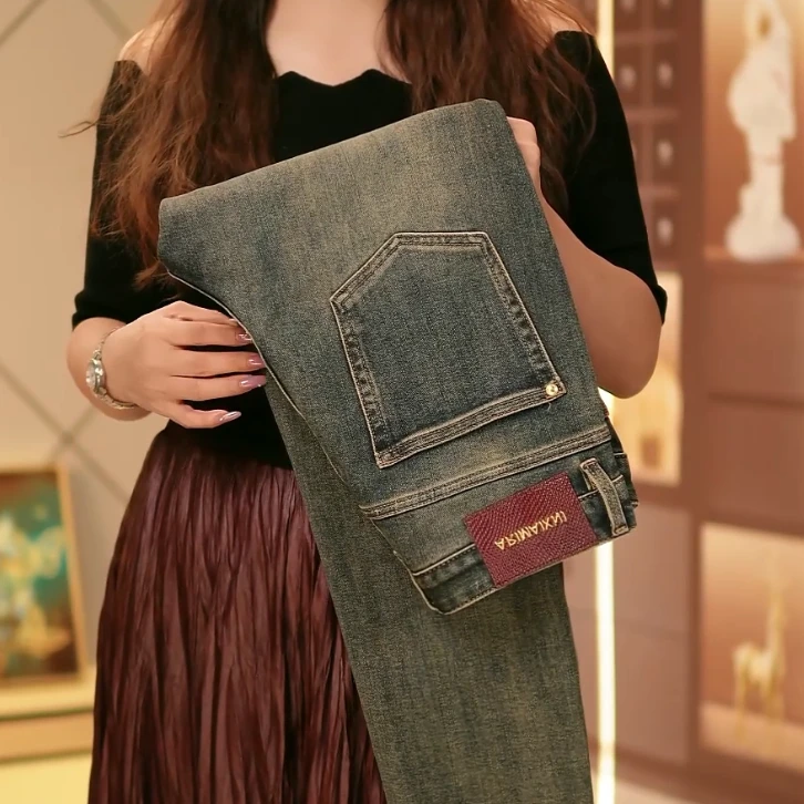 秋季新款正品复古牛仔裤男士高弹力修身小脚裤潮流欧货时尚九分裤