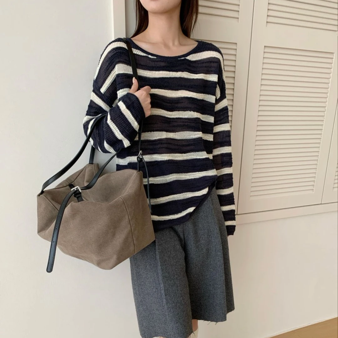 【素简.680116】秋冬上新竹节马海毛混纺条纹洋气女装上新针织衫