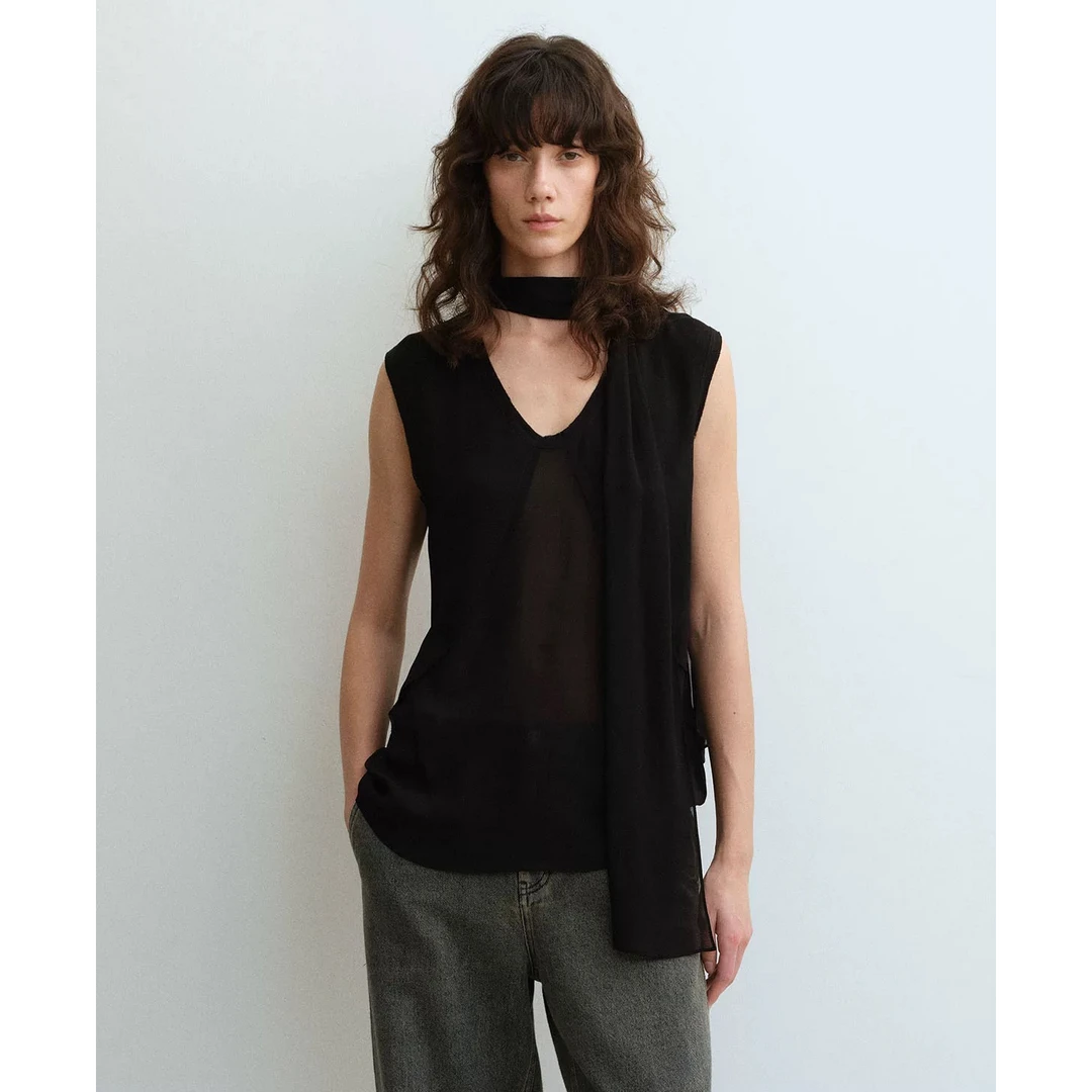 YOEYYOU通透飘带背心