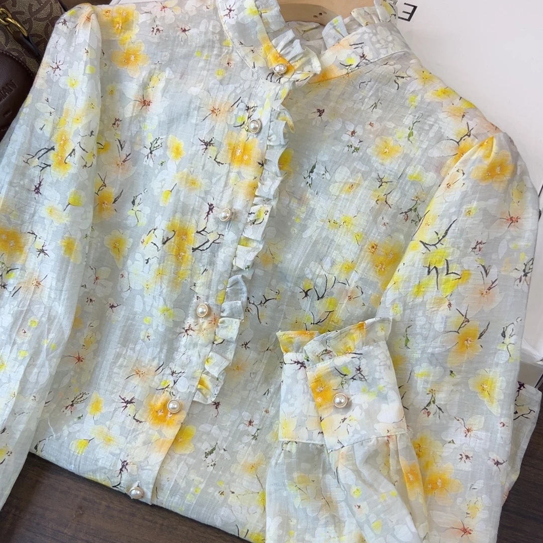 好-CS1245莫奈花园系列《百灵》春款木耳花边领衬衫莱赛尔天丝面料