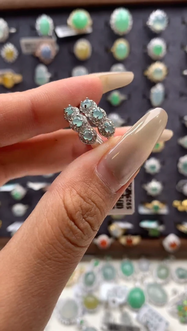 吊坠(不含链)银S925镶嵌翡翠耳饰