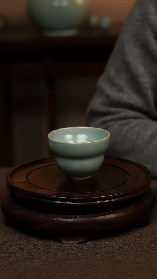 瓷片仿古天青葫芦杯100ml 微瑕 不带礼盒