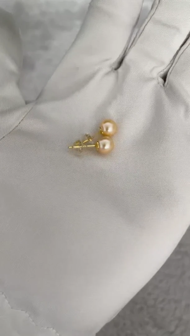银S925镶嵌耳钉海水珍珠AK羽皇金素钉6.5-7mm