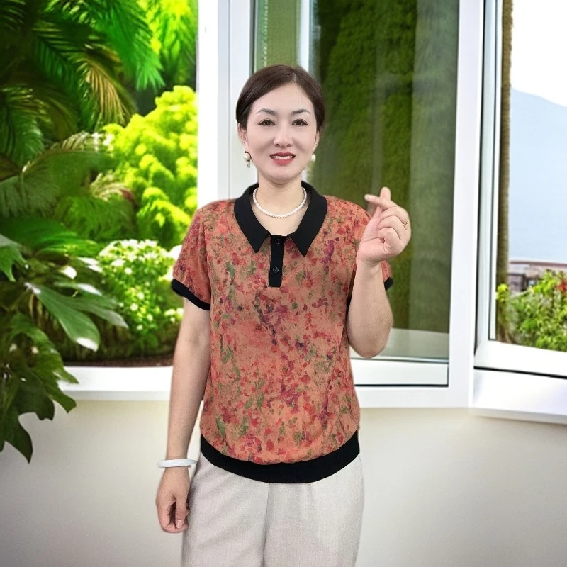 妈妈装清冷新中式中老年夏季薄款衬衫休闲中老年女装翻领