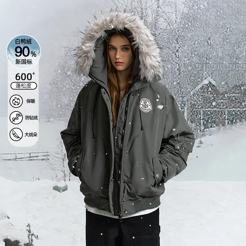 NICEBAD连帽毛领派克棉服羽绒服冬季男女外套