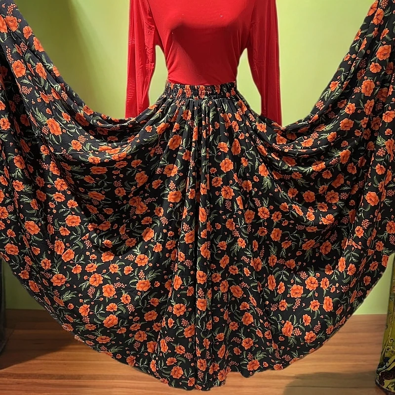 演出服O型两面半身裙大裙摆飘碎花长裙