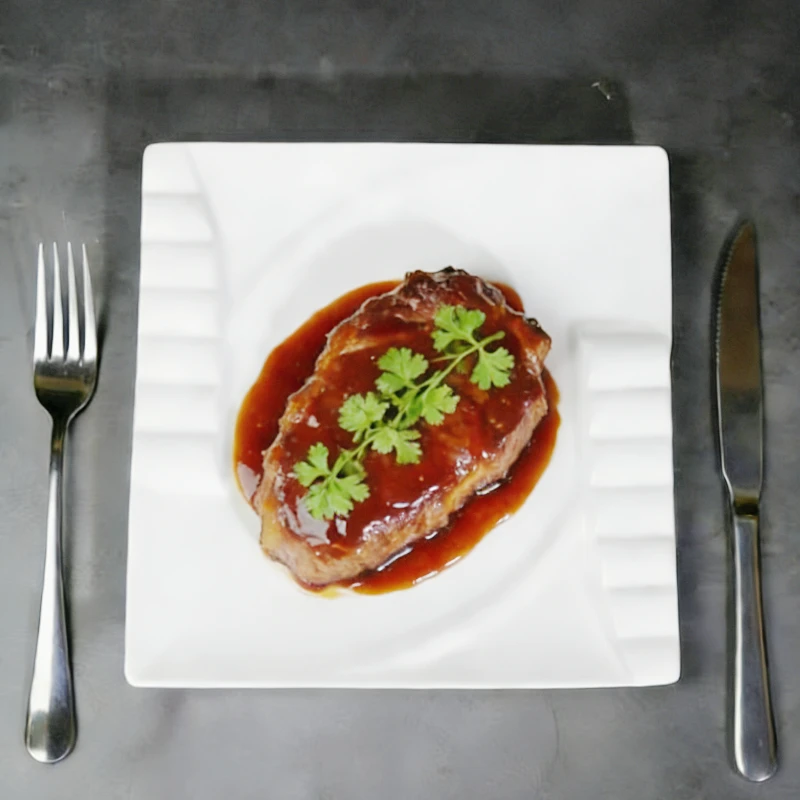 【铭策优品】8英寸纯白正方钢琴陶瓷不规则异形牛排盘4支装