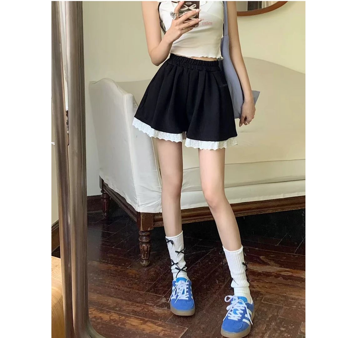 格子推荐~春季新款韩系蕾丝花边松紧腰短裤701