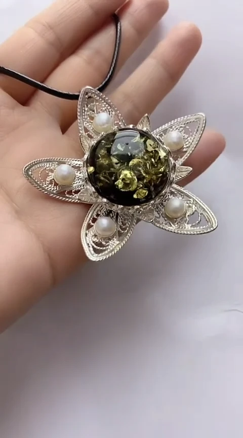 【闪购商品】琥珀裸石银S925镶嵌琥珀吊坠