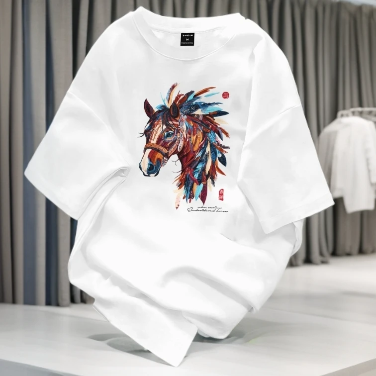 情侣简约潮流夏季美式宽松新款男士印花夏款纯棉潮牌男t恤短袖T恤