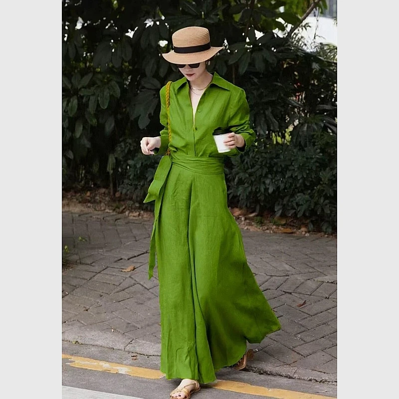 老钱风高端亚麻衬衫套装女夏季松弛感薄款防晒衬衣半身裙两件套潮
