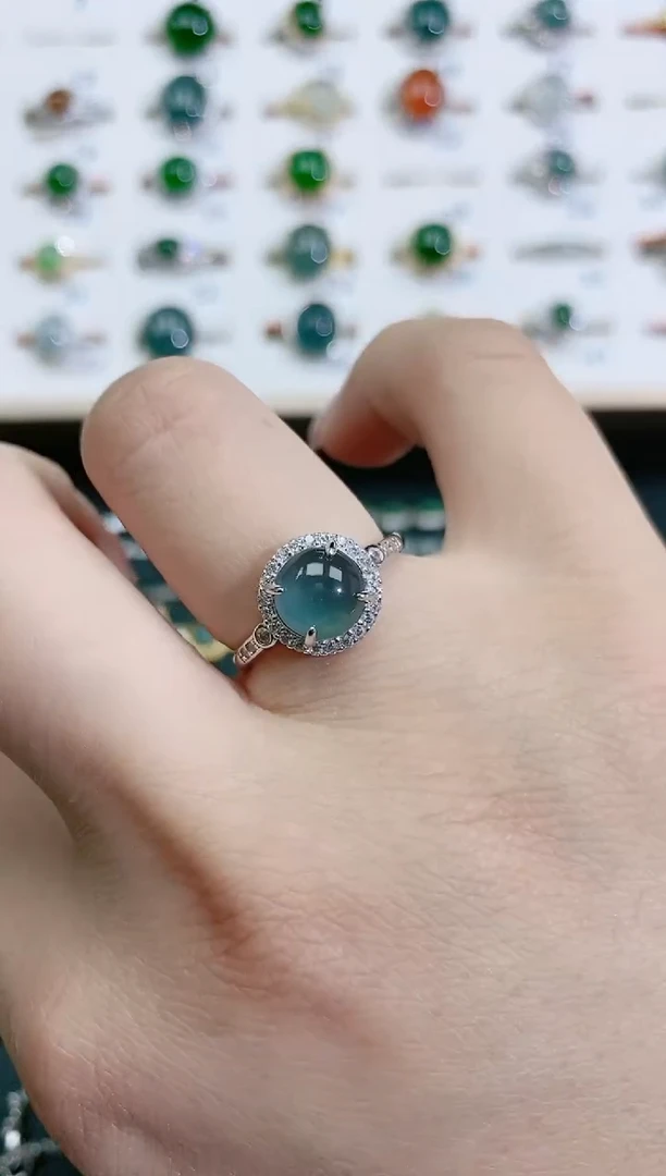 翡翠戒指银S925镶嵌天然翡翠