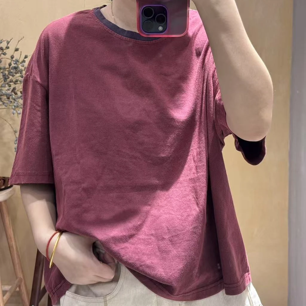 2025夏季新款显瘦百搭时尚纯棉百搭宽松纯色圆领休闲T恤250349