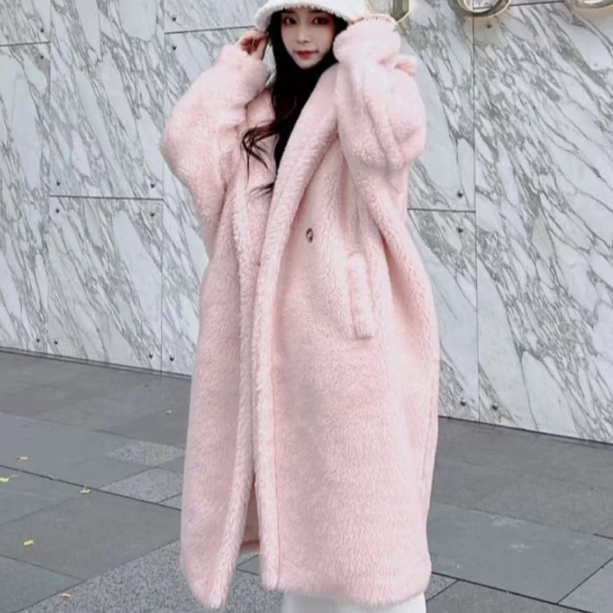 未使用 MaxMara Tedgirl粉色长款泰迪大衣