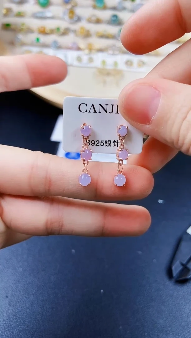 翡翠银S925镶嵌耳饰546546