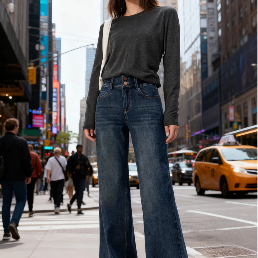 秋季复古直筒宽松秋季显瘦高腰时尚百搭外穿秋装牛仔裤软牛仔面料