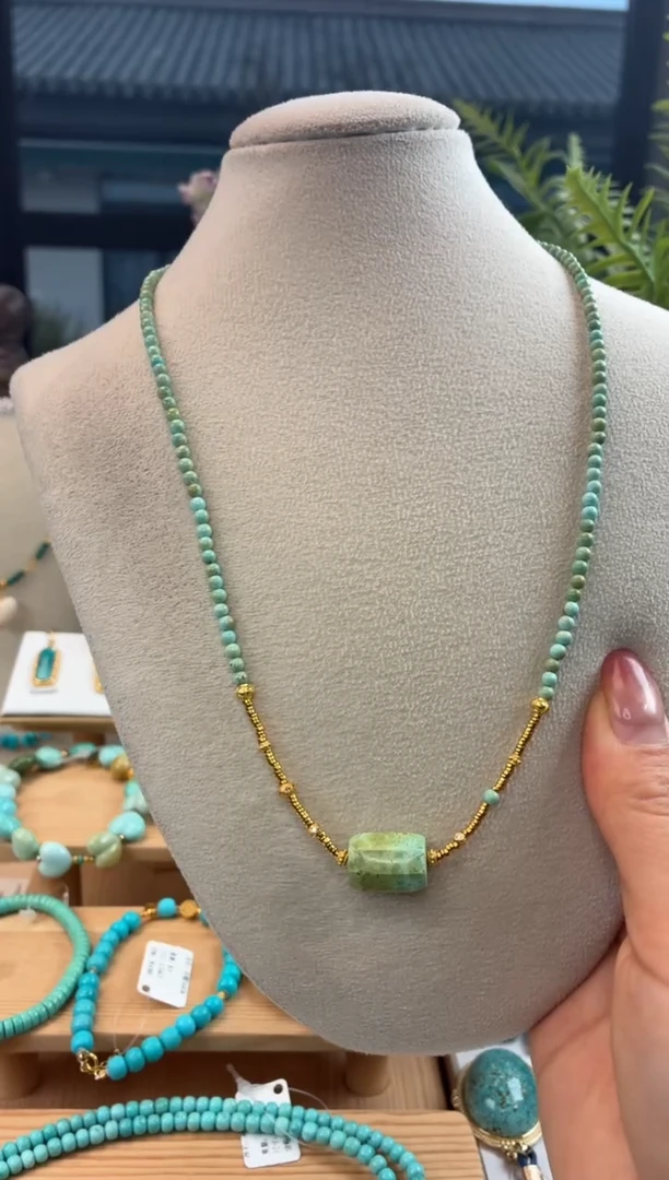 银S925镀金镶嵌绿松石项链1