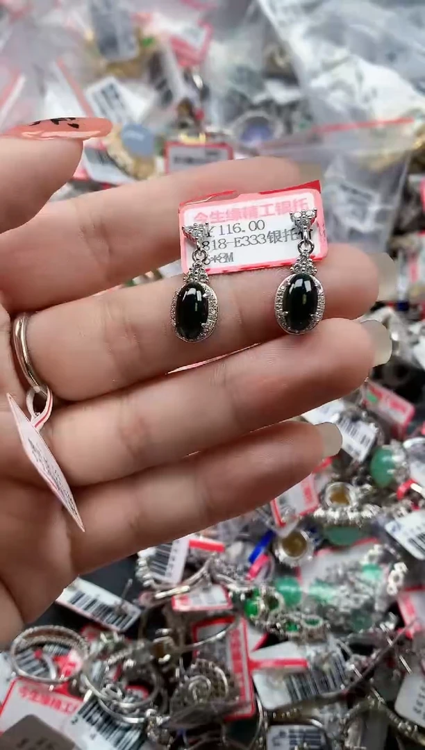 银S925镶嵌戒指翡翠天然A货缅甸翡翠