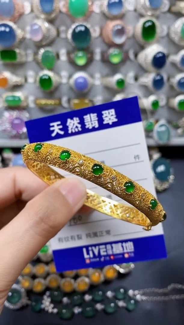 翡翠手镯银S925镶嵌460