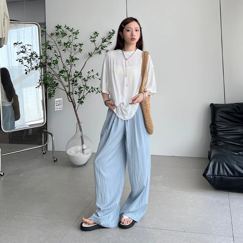 阔腿裤女2025新款爆款降温冰冰凉凉显瘦天丝抽绳垂感裤子夏薄款