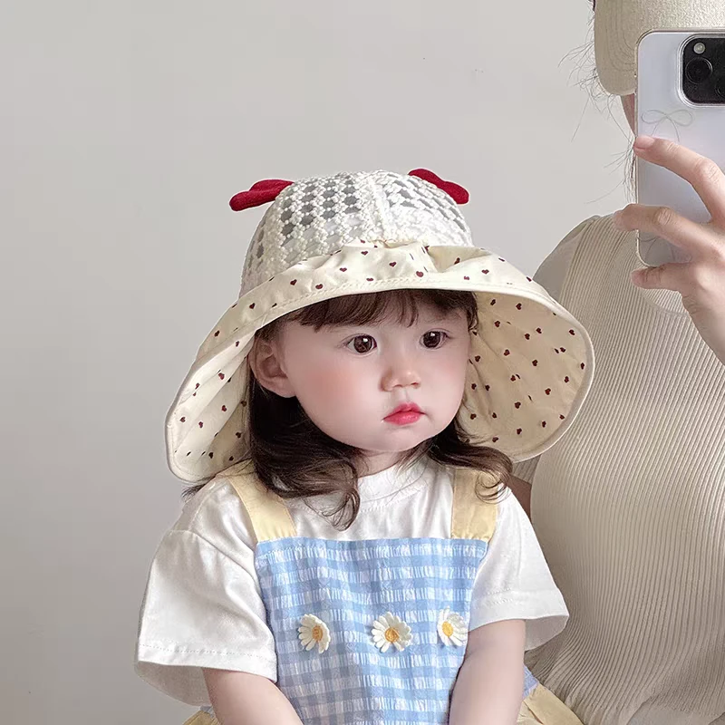 宝宝帽子春夏款透气网眼渔夫帽儿童出游大檐遮阳帽洋气户外防晒帽
