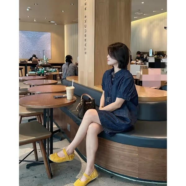【自留款】棉麻polo翻领文艺直筒大口袋休闲显瘦中长款牛仔连衣裙