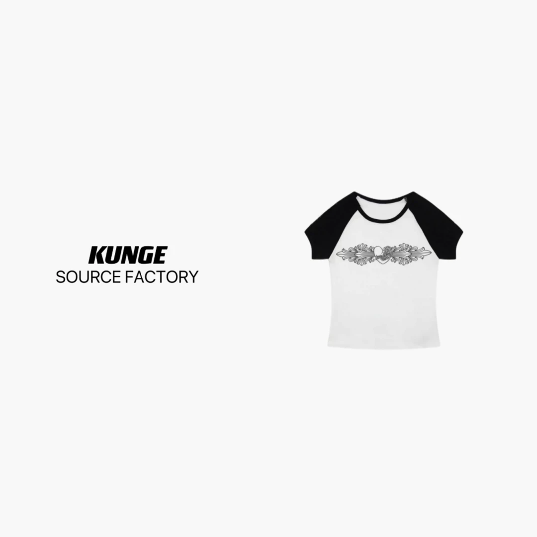 KUNGE- 轻奢时尚休闲女士设计师拼接T恤-9107