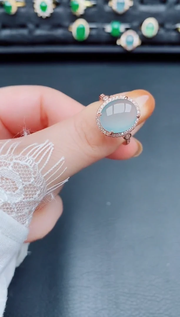 【闪购商品】翡翠戒指银S925镶嵌天然a货翡翠98