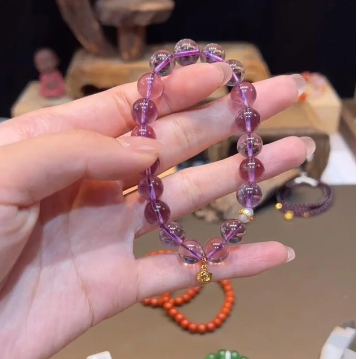 单圈紫水晶手串10mm搭配金色吊坠手链F5351多样性发一