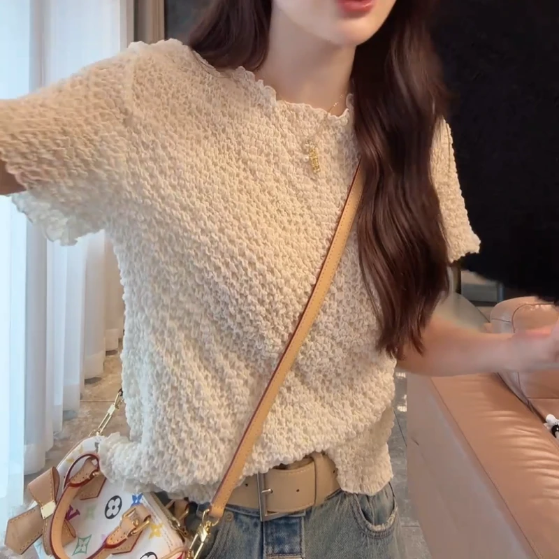 泡泡纱~2025春夏季设计感气质百搭褶皱显瘦上衣LK2502171