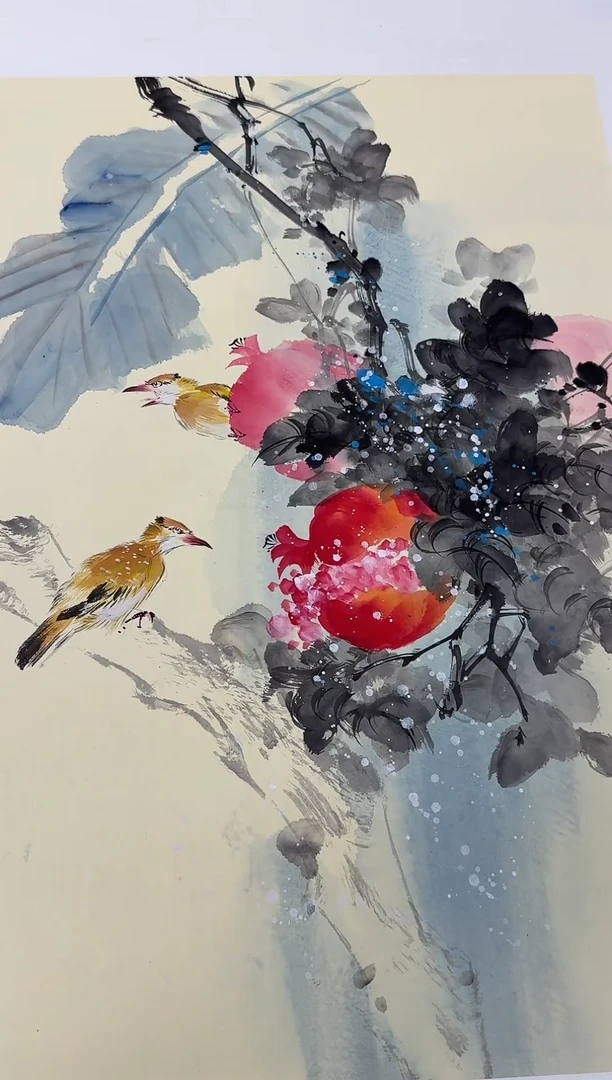 国画同类型随机石榴鸟