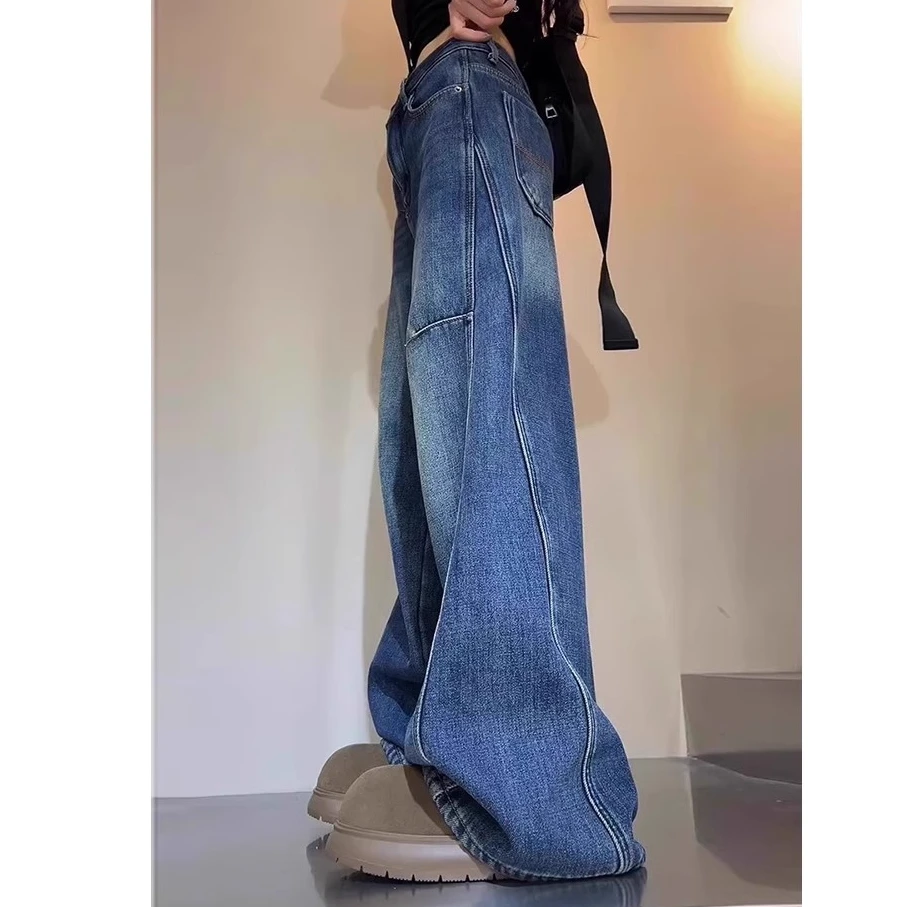 美式弯刀牛仔裤女春季新款大码梨型显瘦高腰宽松显瘦阔腿牛仔裤