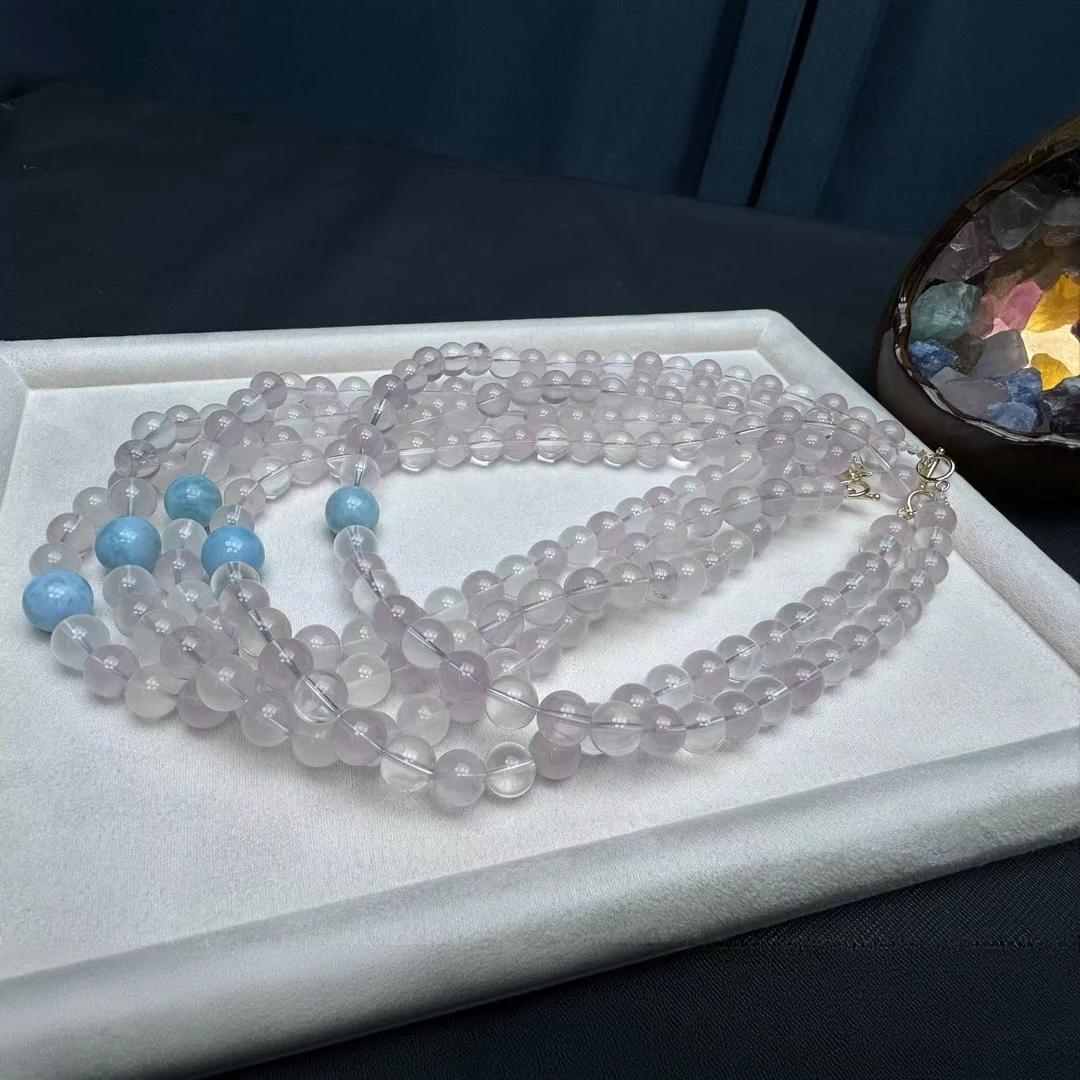 A98天然奶白晶+粉晶搭配海纹石单珠DIY女款项链【多样性发其一】