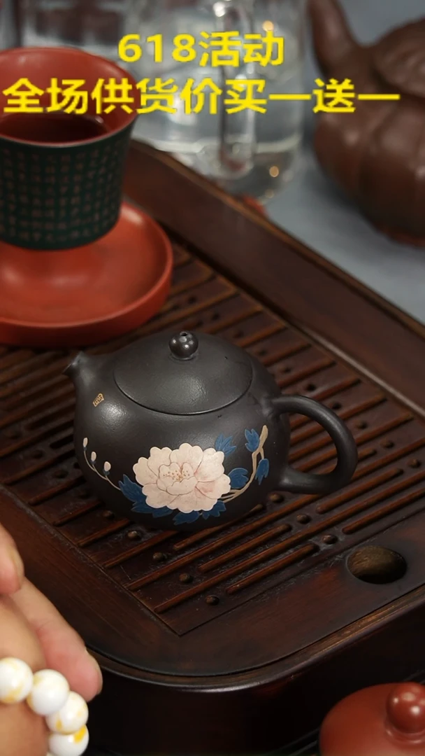 茶壶紫砂宜兴紫砂天青泥绘西施150毫升
