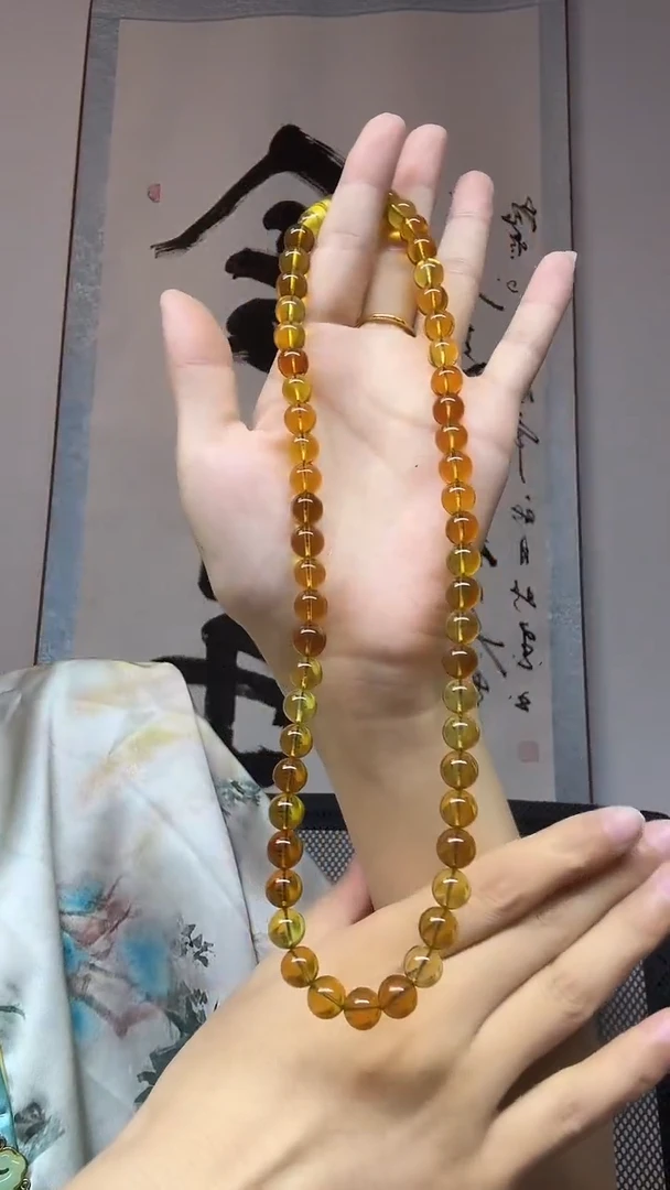琥珀项链未镶嵌七彩琉璃茶卡8+
