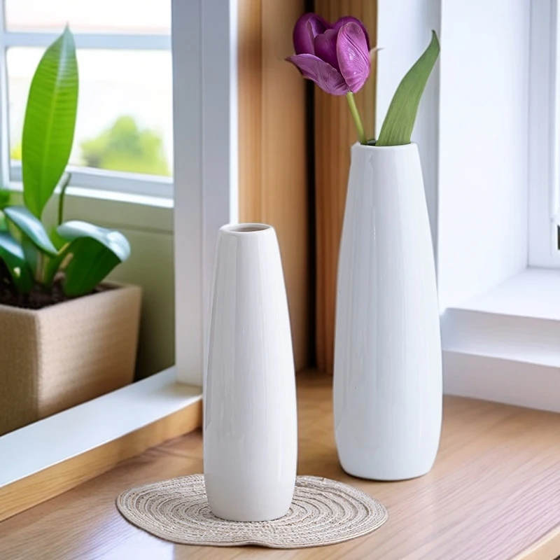 简约创意白色小口径陶瓷花瓶家居客厅插花摆件餐桌水培鲜花装饰品