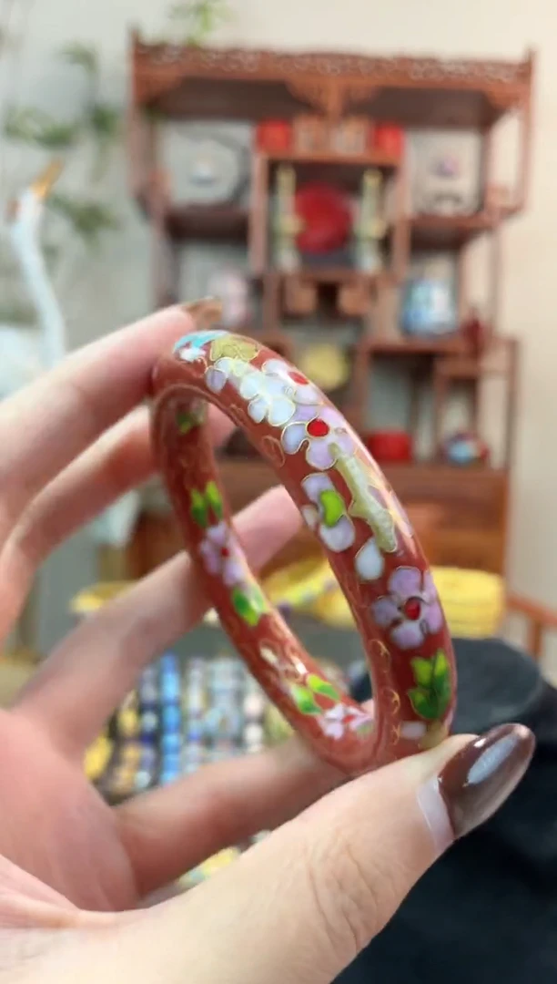 非遗手工景泰蓝镯子砖红色