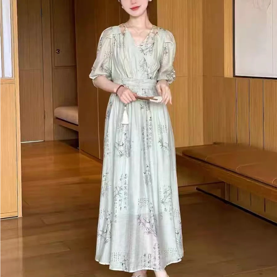 小雅姐杭州意法服饰水墨画连衣裙女6693