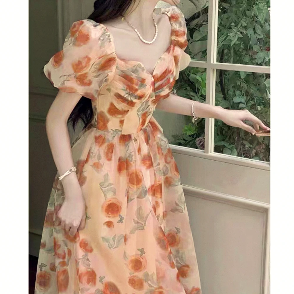 【岩心】大码女装300斤胖MM夏季超仙茶歇高级感碎花连衣裙63836