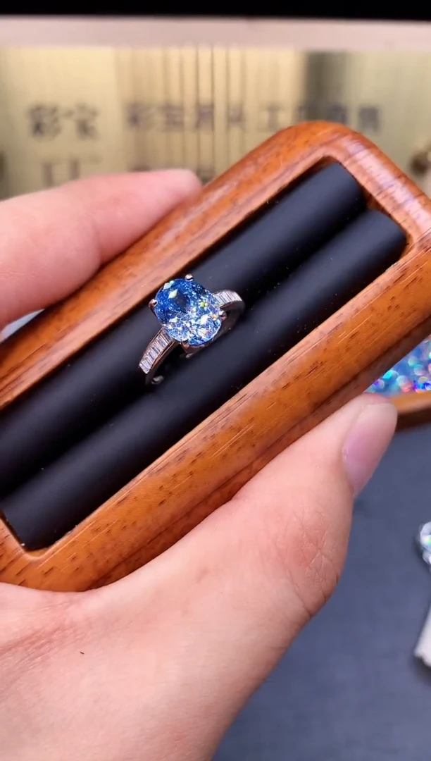 海蓝宝石戒指银S925镶嵌9665