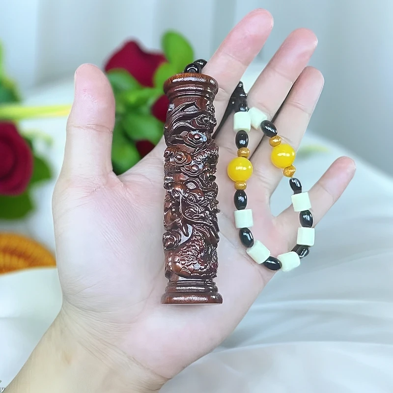 紫檀木【龙柱】手把件实木雕刻挂件摆件精雕装饰品文玩手把件