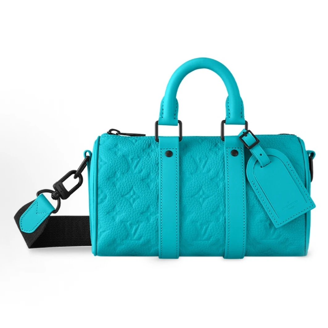 99新 LouisVuitton/路易威登 keepall25蒂芙尼蓝全皮压纹 斜挎包