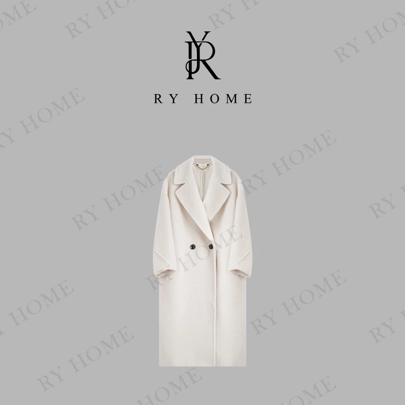 【容雨RYHOME】羊驼毛+绵羊毛经典RESINA翻领长款大衣243W2097