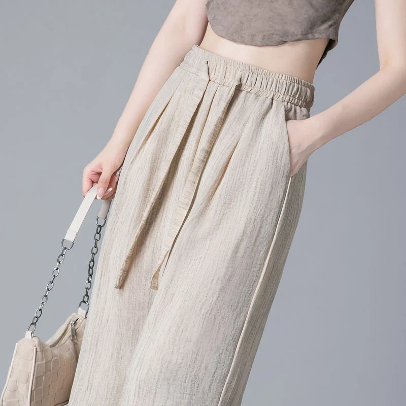 【阿诗陌】冰丝阔腿裤女夏季2025新款高腰窄版直筒裤小个子休闲裤子